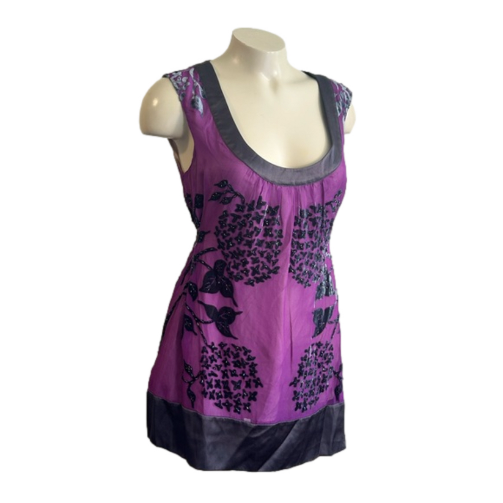 Hale bob silk beaded velvet burnout top boho MEDIUM NWT